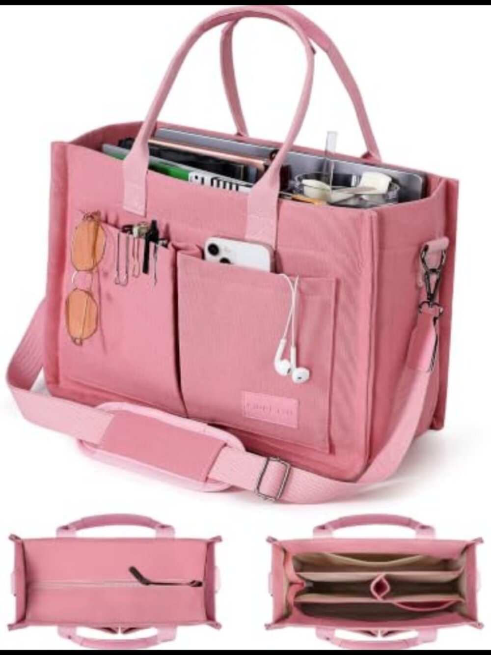 Canvas Tote Bag with Zipper and Compartments for Work College Travel